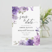 Mauve Lila Dusty Paars Floral Save the Date Kaart (Staand voorkant)