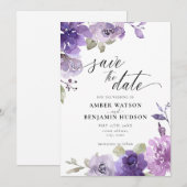 Mauve Lila Dusty Paars Floral Save the Date Kaart (Voorkant / Achterkant)
