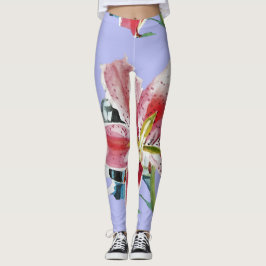 Mauve Lila Lily floral art waterverf Leggings