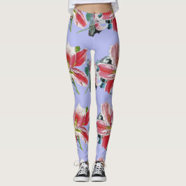 Mauve Lila Lily floral art waterverf Leggings