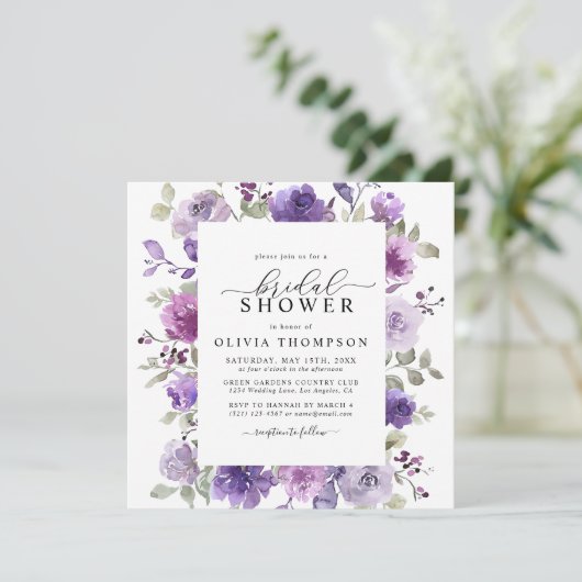 Mauve Lila Paars Floral Waterverf Vrijgezellenfees Kaart (Staand voorkant)