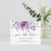 Mauve Lila Paarse Floral Waterverf sparen de Datum Aankondigingskaart (Staand voorkant)
