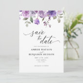 Mauve Lila Paarse Floral Waterverf sparen de Datum Kaart (Staand voorkant)