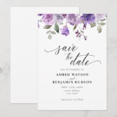 Mauve Lila Paarse Floral Waterverf sparen de Datum Kaart (Voorkant / Achterkant)