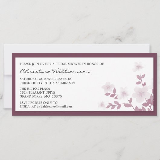 Mauve Long Floral Bridal Shower Invitations Kaart (Voorkant)
