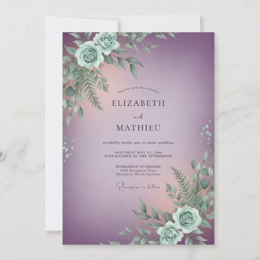 Mauve Lumineus Botanisch Bruiloftsdecor Kaart (Voorkant)