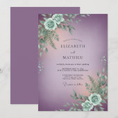 Mauve Lumineus Botanisch Bruiloftsdecor Kaart (Voorkant / Achterkant)