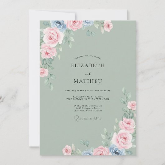 Mauve Maartsblauw Blad Bruiloft Kaart (Voorkant)