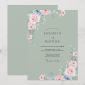 Mauve Maartsblauw Blad Bruiloft Kaart (Voorkant / Achterkant)
