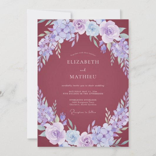 Mauve Maartsbloem Bruiloft Kaart (Voorkant)