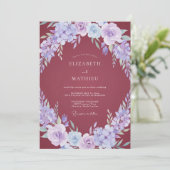 Mauve Maartsbloem Bruiloft Kaart (Staand voorkant)