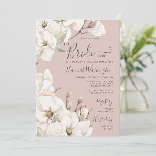 Mauve Magnolia Bloem Bruids Thee Kaart (Staand voorkant)