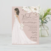Mauve Magnolia Bride in Glitter Gown Bridal Tea Kaart (Staand voorkant)