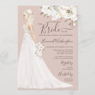 Mauve Magnolia Bride in Glitter Gown Bridal Tea Kaart