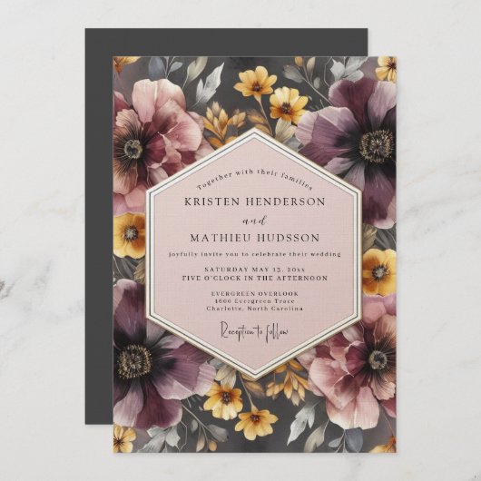 Mauve & Marigold Somber Wedding Kaart (Voorkant / Achterkant)