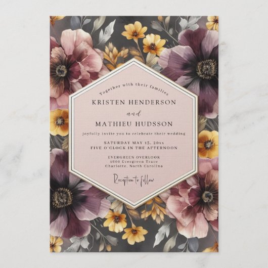 Mauve & Marigold Sombere Bruiloft Kaart (Voorkant)