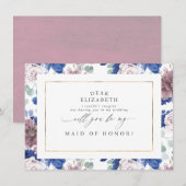 Mauve Marine Blauw Bloemen Bruidsmeisje Maid of Ho Kaart (Voorkant / Achterkant)