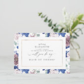 Mauve Marine Blauw Bloemen Bruidsmeisje Maid of Ho Kaart (Staand voorkant)