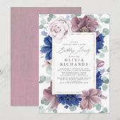 Mauve Marine Blauw Bloemen Elegante Moderne Verjaa Kaart (Voorkant / Achterkant)
