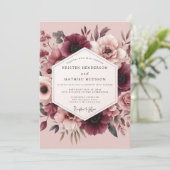 Mauve & Maroon Romantic Bloom Wedding Kaart (Staand voorkant)