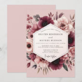 Mauve & Maroon Romantic Bloom Wedding Kaart (Voorkant / Achterkant)