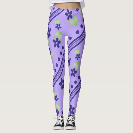 Mauve met Paarse bloemen Leggings (Voorkant)