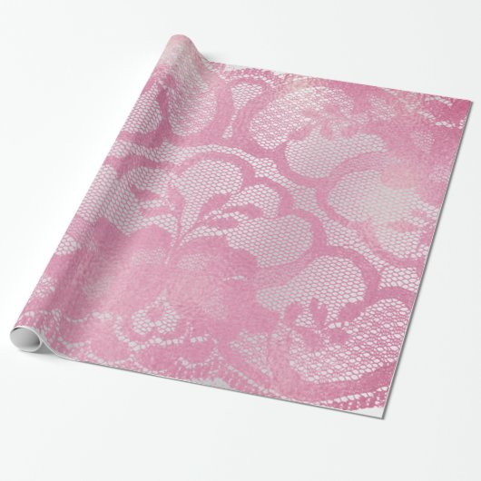 Mauve Metallic Grijs Roze Rose Bruids Bloemen Kant Cadeaupapier (Uitgerold)