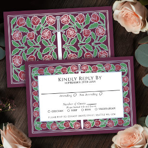 Mauve Middeleeuwse Zilveren Bloem Zwaard Koninklij RSVP Kaartje