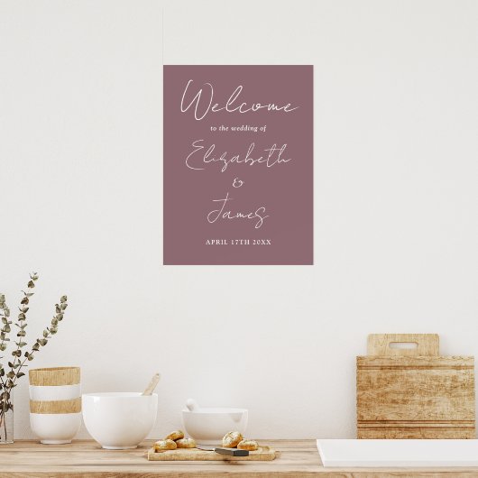 Mauve Minimalist Script Wedding Welkomstbord Poster (Keuken)