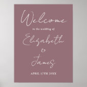 Mauve Minimalist Script Wedding Welkomstbord Poster (Voorkant)