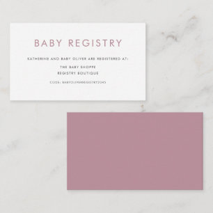 Mauve Minimalist Typography Baby Registry Informatiekaartje