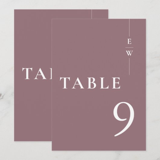 Mauve Minimalistisch Modern Monogram Tafelnummer (Voorkant / Achterkant)