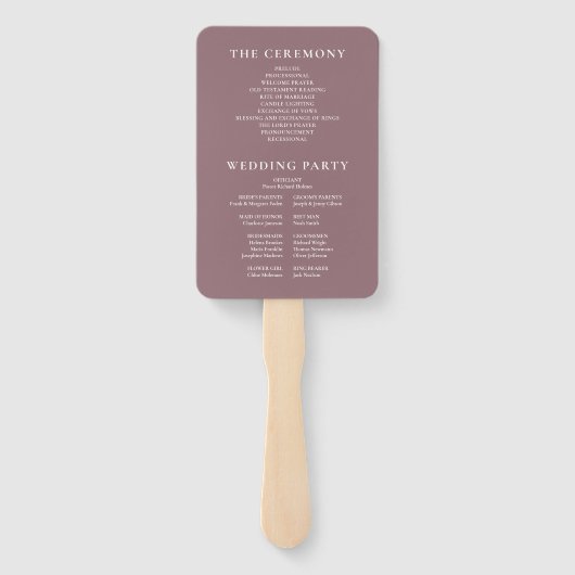 Mauve Minimalistisch Monogram Trouwprogramma Handwaaier (Achterkant)