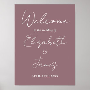 Mauve Minimalistisch Script Bruiloft Welkom Bord Poster