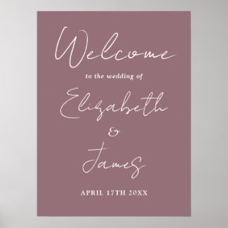 Mauve Minimalistisch Script Bruiloft Welkom Bord Poster