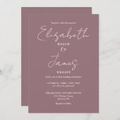 Mauve minimalistische elegante script bruiloft kaart (Voorkant / Achterkant)