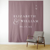 Mauve Minimalistische Monogram Huwelijksfoto Achte Wandkleed (In situ)