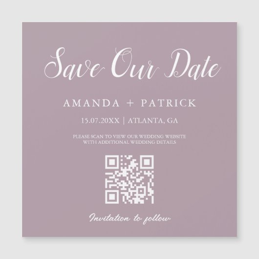 Mauve minimalistische QR-code Sla de datummagneet  (Voorkant)