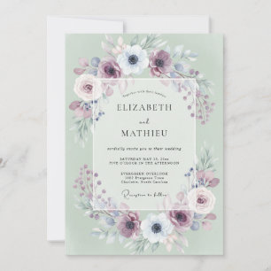 Mauve Mint Anemone Bruiloft Kaart
