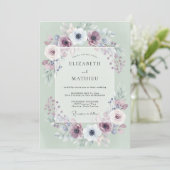 Mauve Mint Anemone Bruiloft Kaart (Staand voorkant)