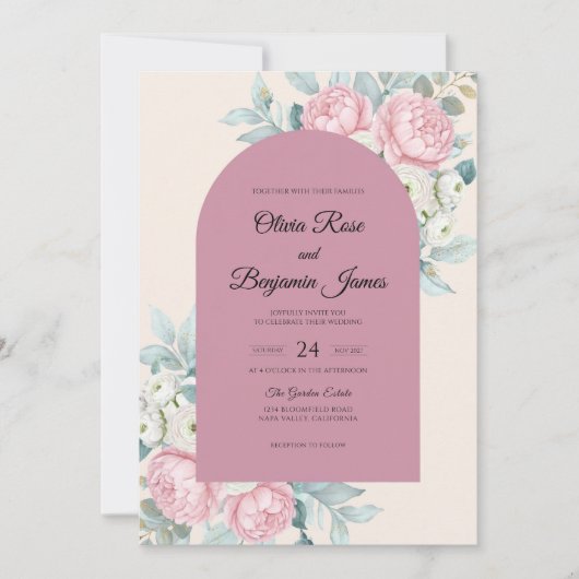 Mauve Mint Bloem Bruiloft Kaart (Voorkant)