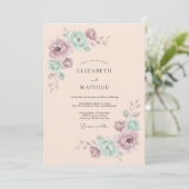 Mauve Mint Botanische Romantische Bruiloft Kaart (Staand voorkant)