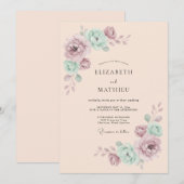 Mauve Mint Botanische Romantische Bruiloft Kaart (Voorkant / Achterkant)