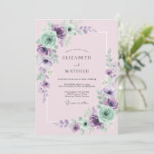 Mauve Mint Pioen Huwelijk Kaart (Staand voorkant)