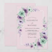 Mauve Mint Pioen Huwelijk Kaart (Voorkant / Achterkant)