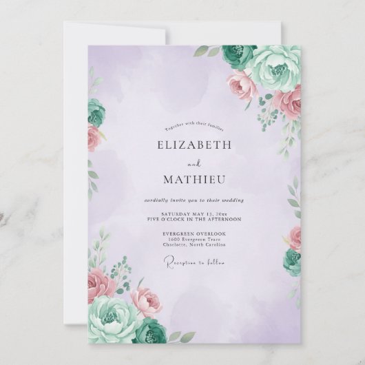 Mauve Mint Ranunculus Eucalyptus Bruiloft Kaart (Voorkant)