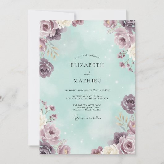 Mauve Mint Roze Bruiloft Kaart (Voorkant)