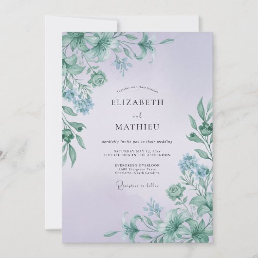 Mauve Mintige Blad Bruiloft Kaart (Voorkant)