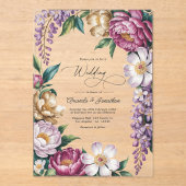Mauve Mist, Champagne Gold & White Floral Wedding Acryl Uitnodigingen (Voorkant)