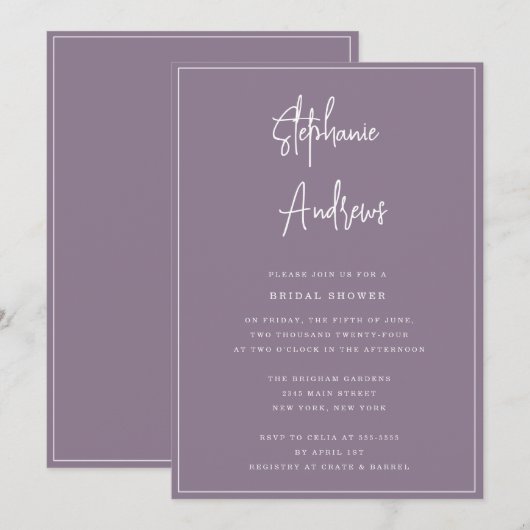 Mauve Modern Bridal Shower Kaart (Voorkant / Achterkant)